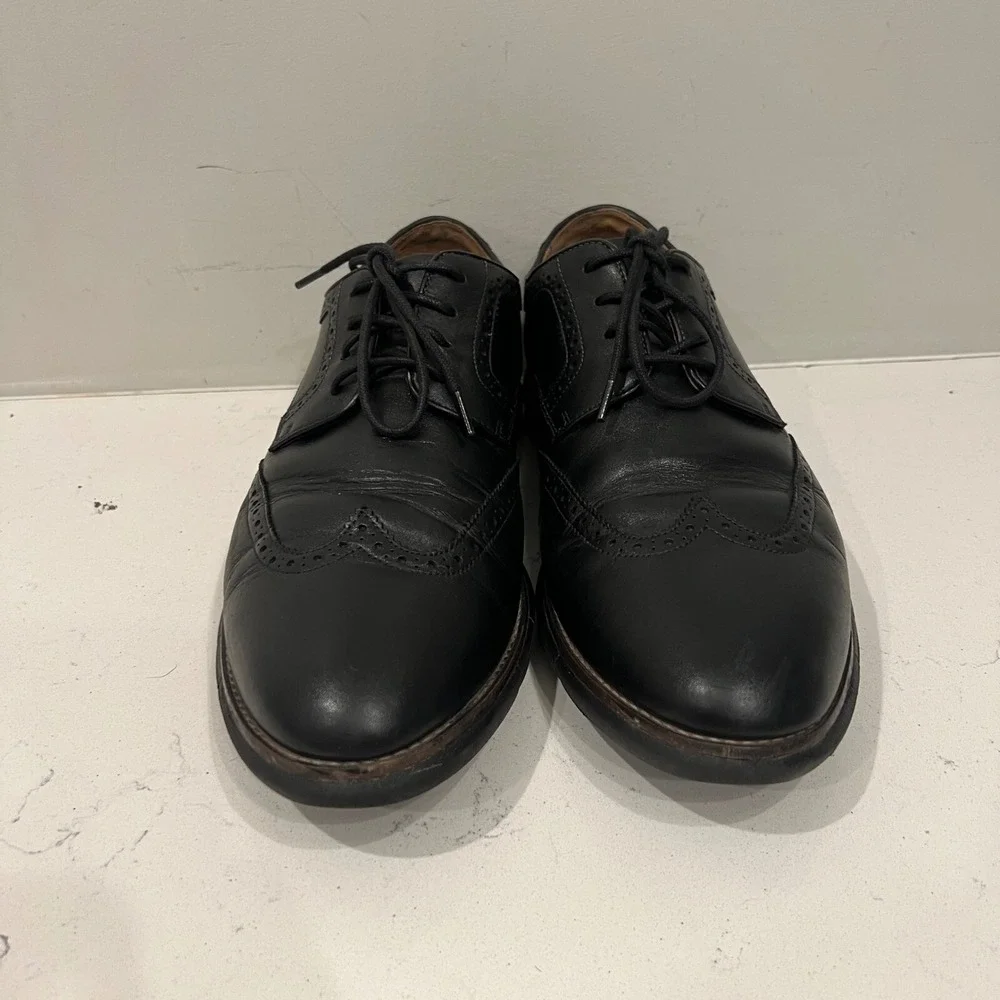 Johnston & Murphy Wingtip Oxfords Mens 12M Black Excellent Leather Dress Shoes‎